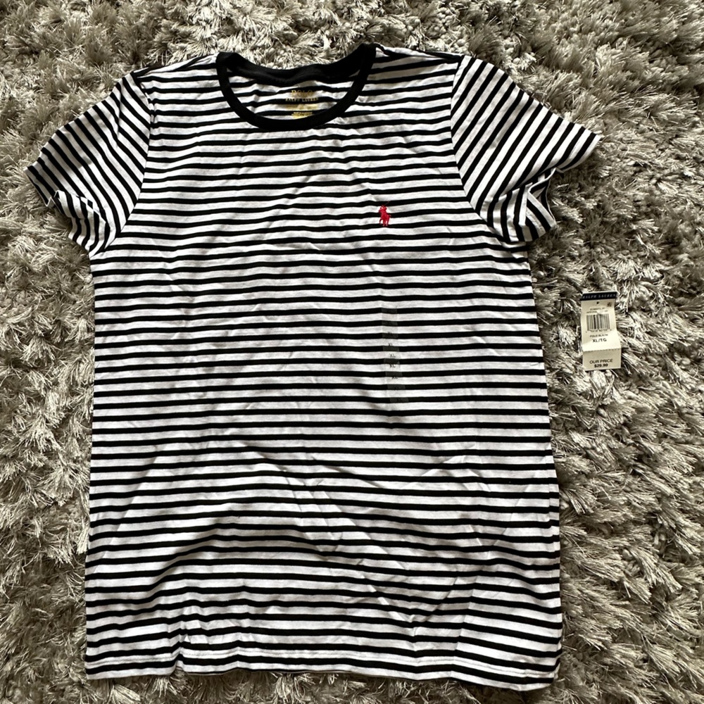 Polo by Ralph Lauren tshirt. Striped black and white. Size XL. NWT
